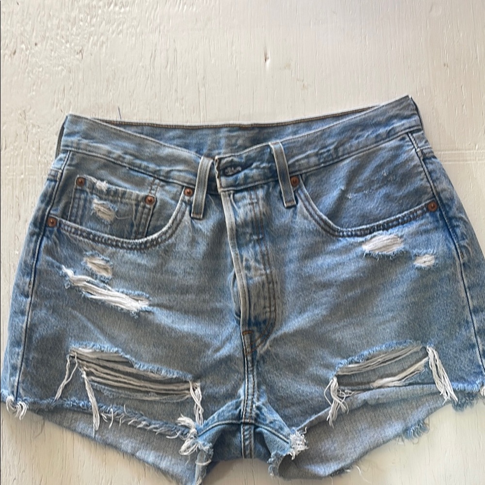 Levi's Blue Distressed Jean Shorts